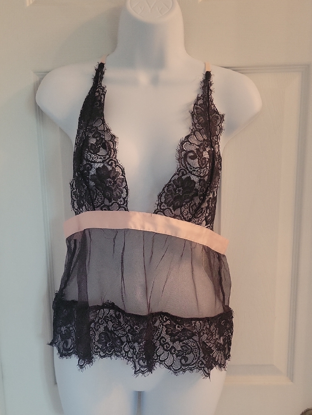 Victoria's Secret Black Lace & Blush Top